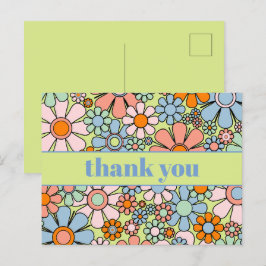 Postal Groovy Floral Retro Colorido Agradecimiento 60s 70