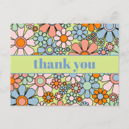 Postal Groovy Floral Retro Colorido Agradecimiento 60s 70