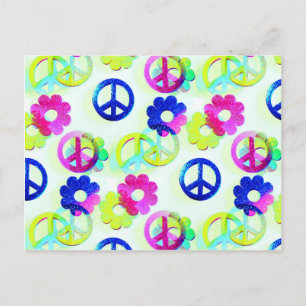 Postal Groovy Hippie Peace anuncia flor de agua