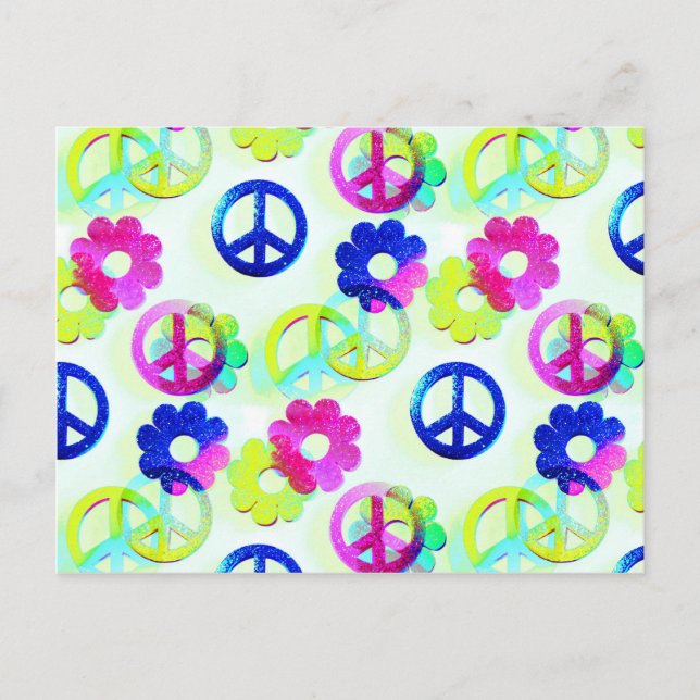 Postal Groovy Hippie Peace anuncia flor de agua (Anverso)