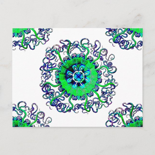 Postal Groovy Pop Art Jellyfish MandalaTattoo (Anverso)