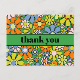 Postal Groovy Retro Floral Colorido 60 años 70 Gracias