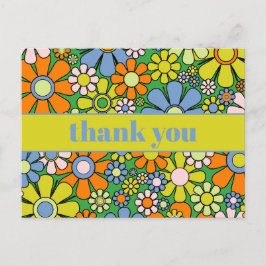 Postal Groovy Retro Floral Colorido Agradecido 60s 70s