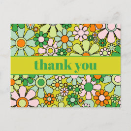 Postal Groovy Retro Floral Colorido Agradecido 60s 70s