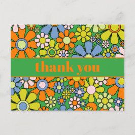 Postal Groovy Retro Floral Colorido Agradecido 60s 70s