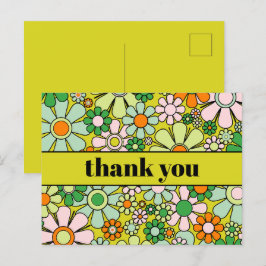 Postal Groovy Retro Floral Colorido Agradecimiento 60s 70