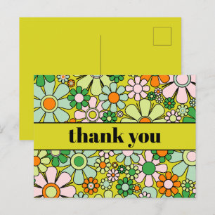 Postal Groovy Retro Floral Colorido Agradecimiento 60s 70