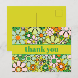 Postal Groovy Retro Floral Colorido Agradecimiento 60s 70