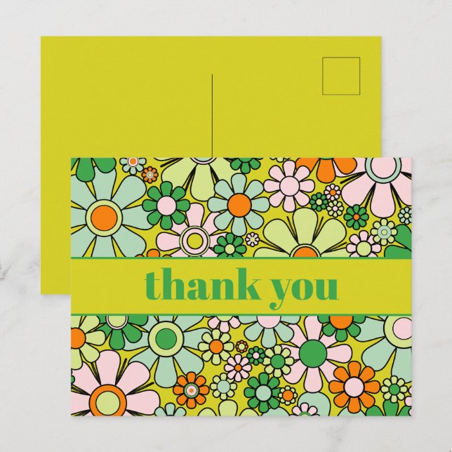 Postal Groovy Retro Floral Colorido Agradecimiento 60s 70 (Anverso / Reverso)