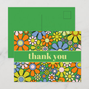 Postal Groovy Retro Floral Colorido Agradecimiento 60s 70