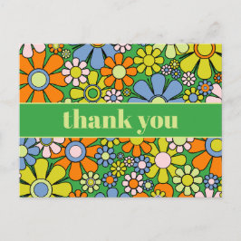 Postal Groovy Retro Floral Colorido Agradecimiento 60s 70