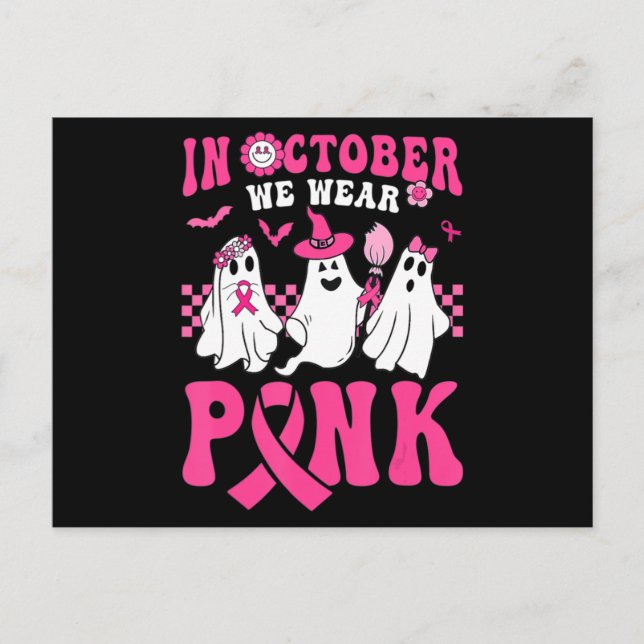 Postal Groovy Wear Pink Breast Cancer Warrior Ghost Hallo (Anverso)