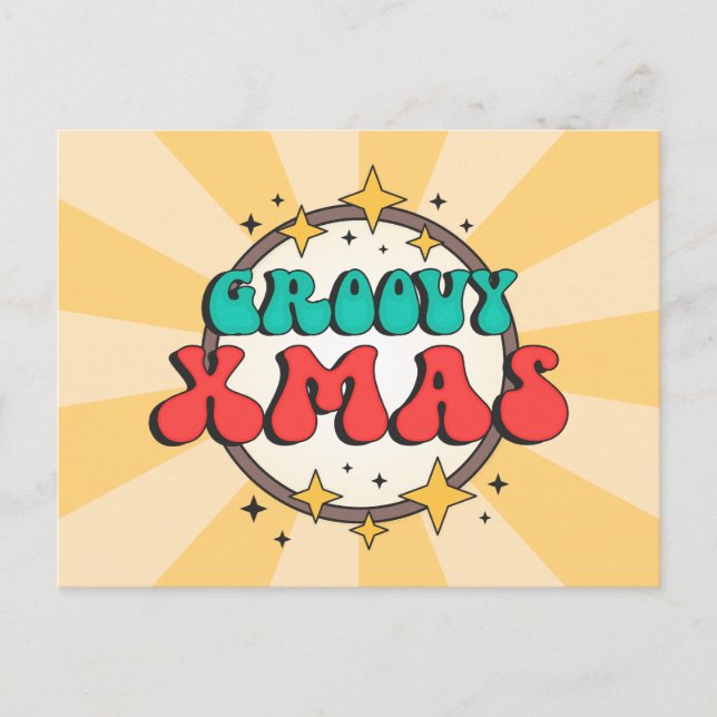 Postal Groovy xmas vacaciones retroceso personalizado tex (Anverso)