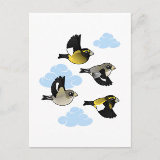 Postal Grosbeaks en vuelo por la noche