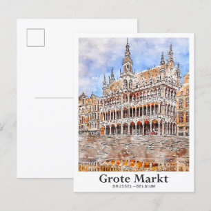 Postal Grote Markt Brussel Bélgica Trato acuático
