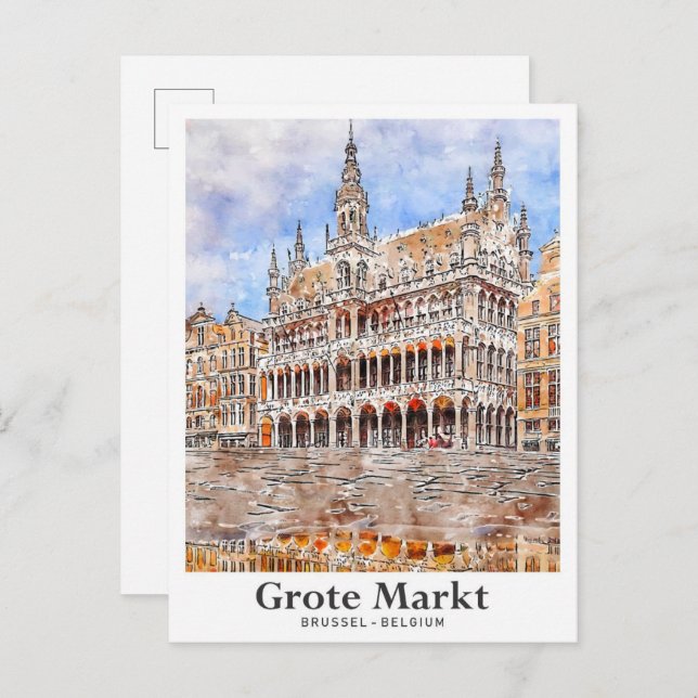 Postal Grote Markt Brussel Bélgica Trato acuático (Anverso / Reverso)