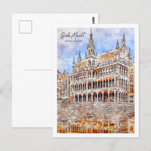 Postal Grote Markt Brussel Travel Place Watercolor