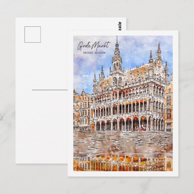 Postal Grote Markt Brussel Travel Place Watercolor (Anverso / Reverso)