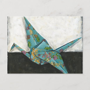 Postal Grúa de Origami con diseños florales