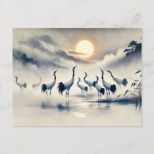 Postal Grúa en el pantano con la pintura de tinta china a