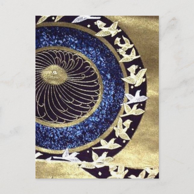 Postal grúa tradicional del japonés del kimono del oro (Anverso)