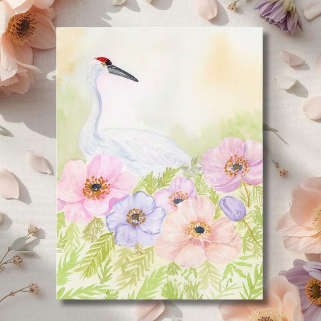 Postal Grulla Trompetera con Anémonas Pastel (Subido por el creador)