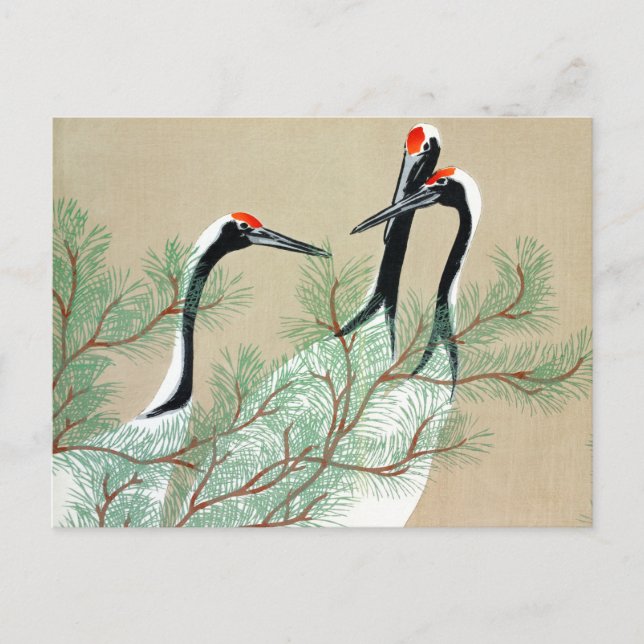 Postal Grullas de Momoyogusa -Kamisaka Sekka -ArteVintage (Anverso)