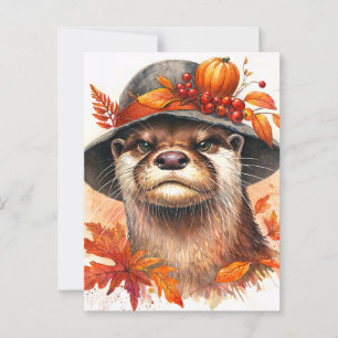 Postal Grumpy Otter Autumn Watercolor Art