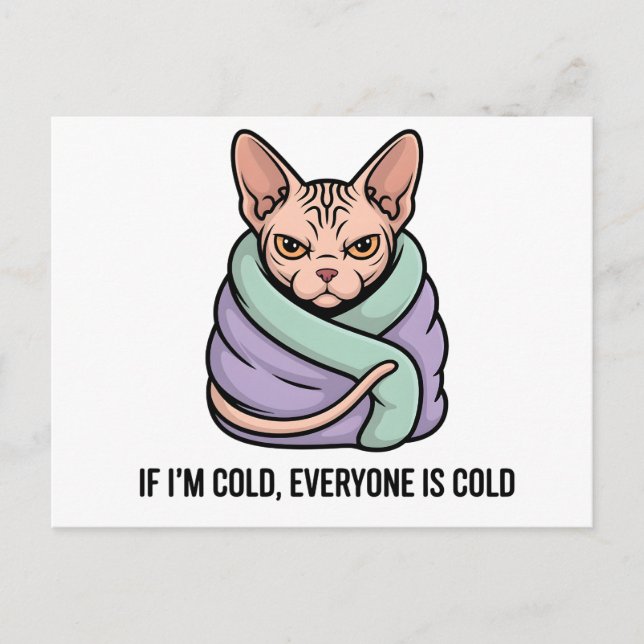 Postal Grumpy Sphynx Cat Cold Humor Cartoon Art (Anverso)