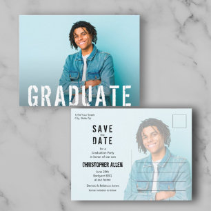 Postal Grunge Script Foto Save the Date Graduado