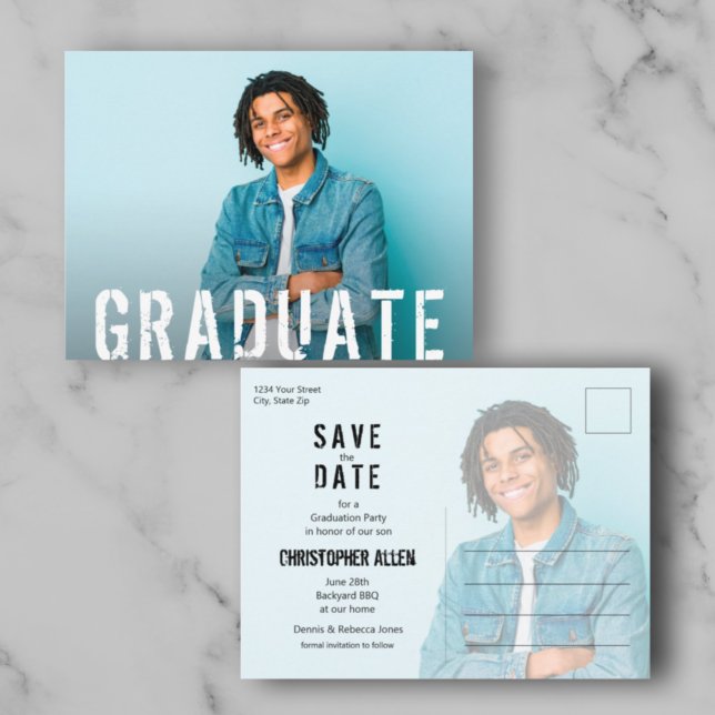 Postal Grunge Script Foto Save the Date Graduado (Subido por el creador)