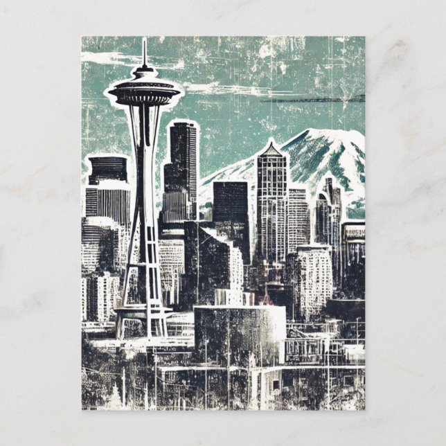 Postal Grunge Seattle Washington, en problemas (Anverso)