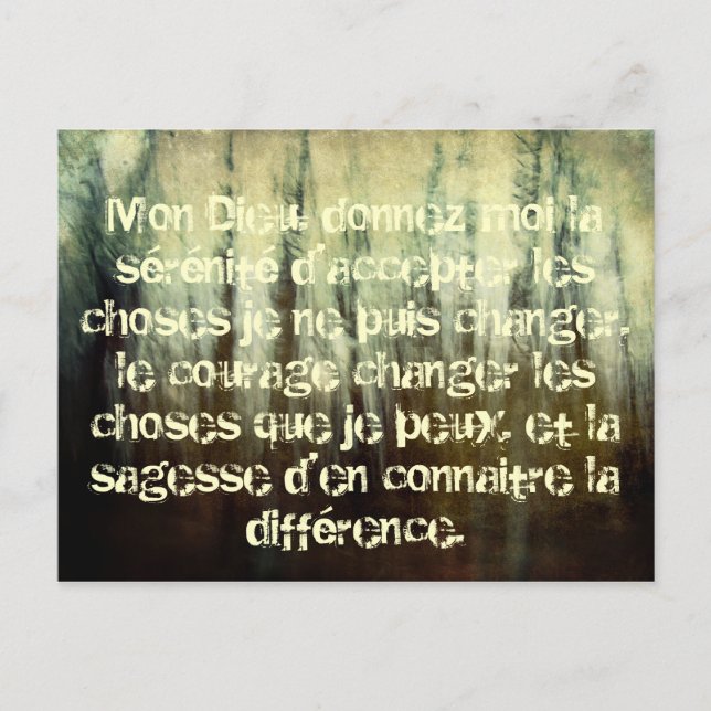 Postal Grungy Serenity Prayer in French Postcard (Anverso)