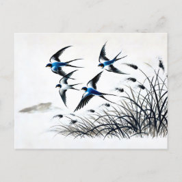 Postal Grupo de golondrinas en cielos chinos