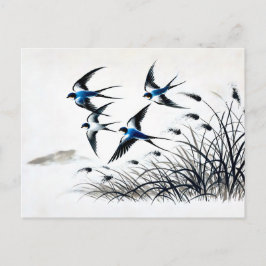 Postal Grupo de golondrinas en cielos chinos