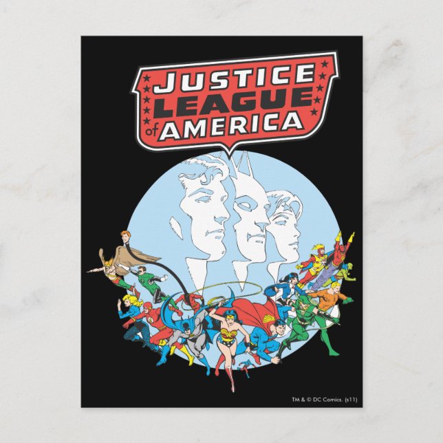 Postal Grupo de la Liga de Justicia de América (Anverso)