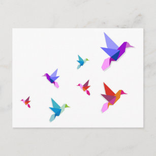 Postal Grupo de varios colibríes de Origami