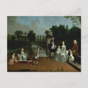 Postal Grupo familiar en una terraza en un jardín, 1749