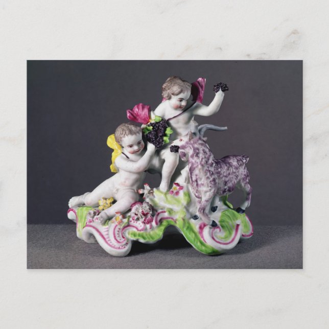 Postal Grupo Longton Hall, dos putti con cabra, c.1755 (Anverso)