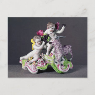 Postal Grupo Longton Hall, dos putti con cabra, c.1755