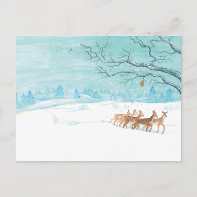 Postal Grupo Roe Deer en invierno (Anverso)