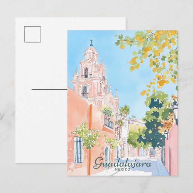 Postal Guadalajara México Gouache Ilustracion Viaje (Anverso / Reverso)