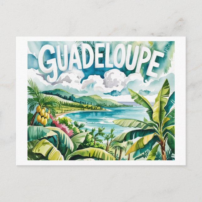 Postal Guadeloupe Tropicale Paysage Caraïbes Aquarelle (Anverso)