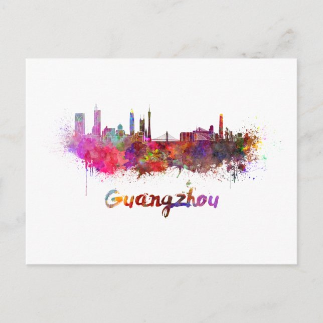 Postal Guangzhou skyline in watercolor (Anverso)