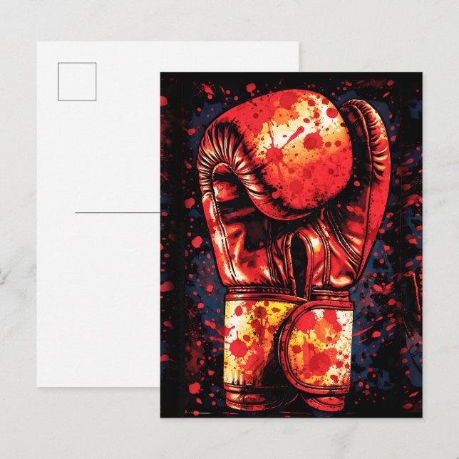 Postal Guantes de Boxeo Rojos Salpicados de Sangre Arte D (Anverso / Reverso)