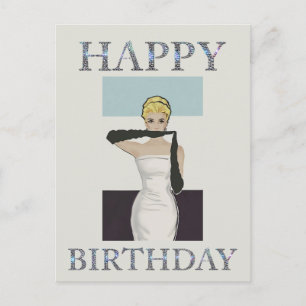 Postal Guantes vintage de la noche de 1950 Feliz cumpleañ