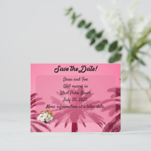 Postal GUARDA LA FECHA Palmas tropicales rosadas vibrante