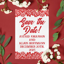 Postal Guarda-the-Date del noruego rojo "Lace"