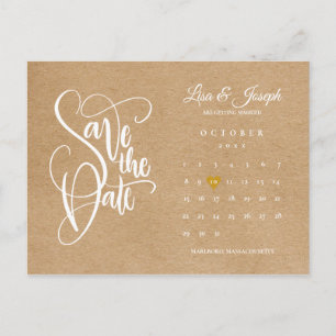 Postal Guardar Calendario de Fecha Corazón de Oro Kraft R