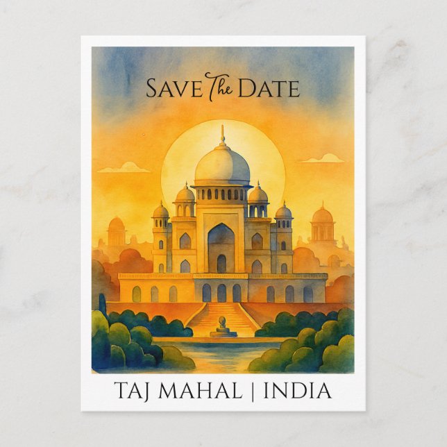 Postal Guardar el anuncio de fecha | Taj Mahal India Vint (Anverso)